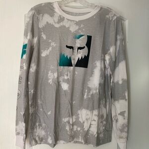 Fox Womens White and Gray Tie-Dye Long Sleeve Tee